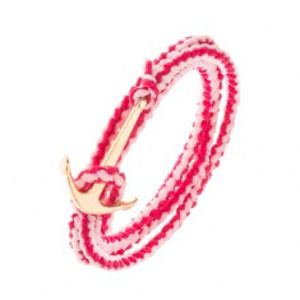 Šperky eshop - Pletený náramok na obtočenie okolo ruky, ružová farba, lesklá lodná kotva Z35.13