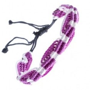 Šperky eshop - Pletený náramok na ruku - fialovo ružovej a bielej farby Z13.10