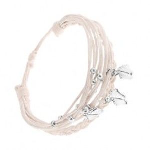 Šperky eshop - Pletený náramok z bielych motúzikov, prívesky z ocele - nôžky, guličky SP80.09