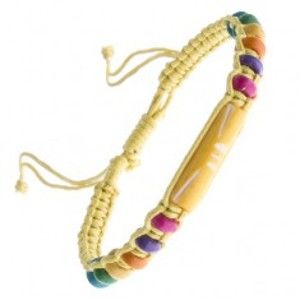 Šperky eshop - Pletený náramok z motúzikov - žltý, viacfarebné koráliky Z13.17