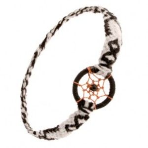 Šperky eshop - Pletený náramok z vlny na spôsob lapača snov, hnedá pavučinka z nití SP50.30