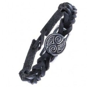 Šperky eshop - Pletený remienok na ruku z kože - čierny, keltské uzly, známka Z15.9