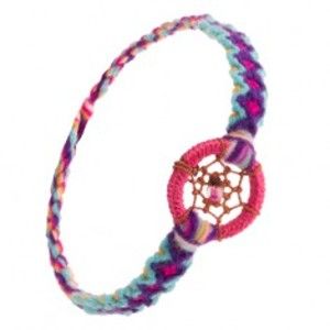 Šperky eshop - Pletený vzorovaný náramok, okrúhly prívesok, pavučinka z nití s korálkou SP50.21