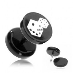 Šperky eshop - Plug do ucha z akrylu - hracie kocky na čiernom koliesku PC33.07