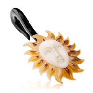 Šperky eshop - Plug do ucha z organického materiálu, čierny háčik, slnko s bielou tvárou S39.12 - Hrúbka: 10 mm