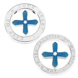 Šperky eshop - Prívesky pre dvoch - modrý krížik so zirkónom v mohutnej obruči AB31.12