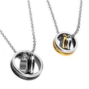 Šperky eshop - Prívesky pre dvojicu - prekrížené kruhy, zlatá a čierna farba R5.7