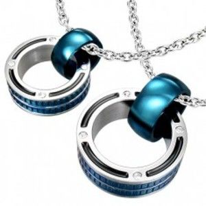 Šperky eshop - Prívesky pre pár - mohutné prstence v modrej farbe, zirkóny R14.15