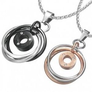 Šperky eshop - Prívesky pre pár - trojité kruhy so zirkónmi a nápisom AA6.20