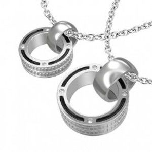 Šperky eshop - Prívesky z ocele pre dvoch - dve kolieska a zirkóny R1.12