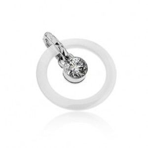 Šperky eshop - Prívesok - biely keramický obrys kruhu, oceľové očko s čírym zirkónom SP37.15