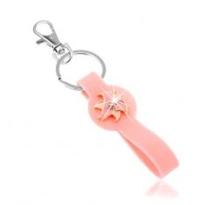 Šperky eshop - Prívesok na kľúče, silikónová časť ružovej farby, ligotavý kvet SP65.12