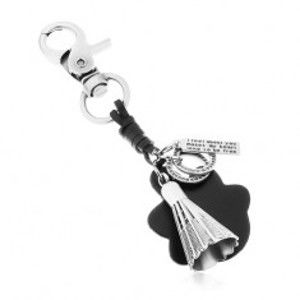 Šperky eshop - Prívesok na kľúče v sivej a čiernej farbe, bedmintonový košík, známka a kruhy Z38.11