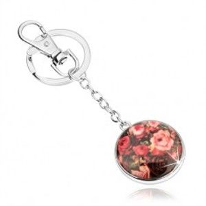 Šperky eshop - Prívesok na kľúče v štýle kabošon, vypuklá glazúra, rôznofarebné ruže SP73.14