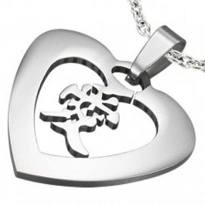Šperky eshop - Prívesok oceľové srdce s čínskym znakom W23.12