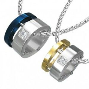 Šperky eshop - Prívesok pre dvojicu - spájaná dvojitá obruč nitmi, zirkóny AB31.14