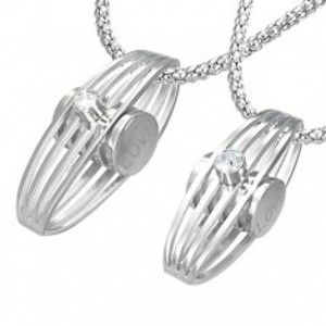 Šperky eshop - Prívesok pre zamilovaných - rebrovaná elipsa, zirkón, bočný nápis R9.11