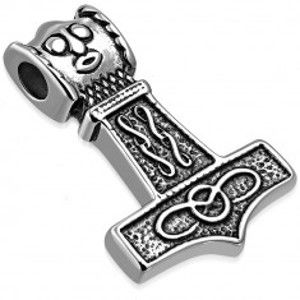 Šperky eshop - Prívesok striebornej farby z ocele - symbol Thorovho kladiva, keltské uzly SP83.20