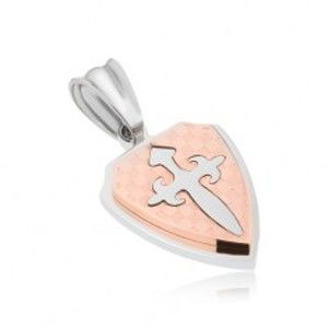 Šperky eshop - Prívesok striebornej farby z ocele, medené štvorčeky, ozdobný kríž SP26.16