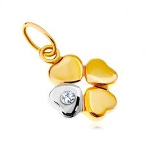 Šperky eshop - Prívesok v 14K zlate - dvojfarebný štvorlístok pre šťastie, číry zirkón GG18.24