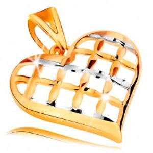 Šperky eshop - Prívesok v 14K zlate - lesklé mriežkované srdce v dvojfarebnom prevedení GG195.10