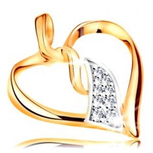 Šperky eshop - Prívesok v 14K zlate - lesklý obrys srdca, prepojené dvojfarebné vlnky v strede GG194.63