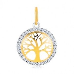 Šperky eshop - Prívesok v kombinovanom 14K zlate - kruh so stromom života, ligotavé zirkóny GG35.24