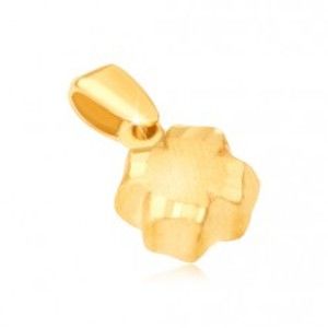 Šperky eshop - Prívesok v žltom 14K zlate - 3D štvorlístok, saténový povrch, ryhované okraje GG13.41
