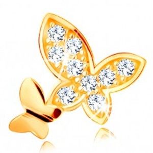 Šperky eshop - Prívesok v žltom 14K zlate - dva motýle - hladký a vykladaný zirkónmi GG122.09