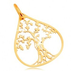 Šperky eshop - Prívesok v žltom 14K zlate - košatý strom v kontúre veľkej kvapky GG34.28