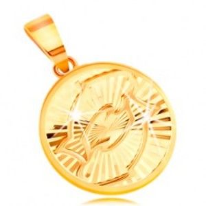 Šperky eshop - Prívesok v žltom 14K zlate - kruh s ligotavými lúčovitými zárezmi - RYBY GG211.44