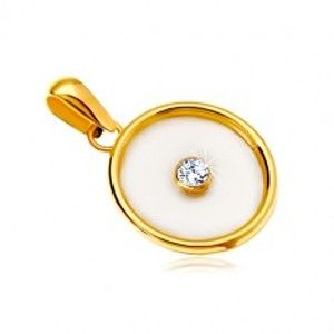 Šperky eshop - Prívesok v žltom 14K zlate - kruh s výplňou z perlete a čírym zirkónom v strede GG18.11