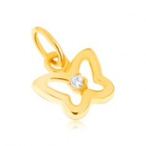 Šperky eshop - Prívesok v žltom 14K zlate - lesklá kontúra motýľa s čírym zirkónom GG22.12