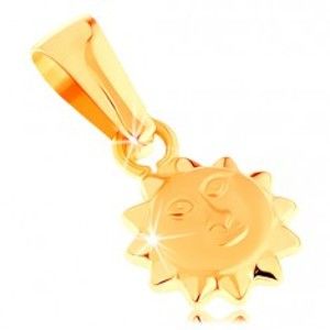 Šperky eshop - Prívesok v žltom 14K zlate - lesklé vypuklé slnko s matnou tvárou GG144.10