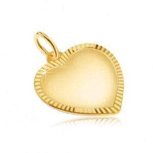 Šperky eshop - Prívesok v žltom 14K zlate - matné symetrické srdce, ryhovaný okraj GG29.18