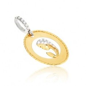 Šperky eshop - Prívesok v žltom 14K zlate - oválny medailón, výrez, hlava ženy, zirkóny GG11.43