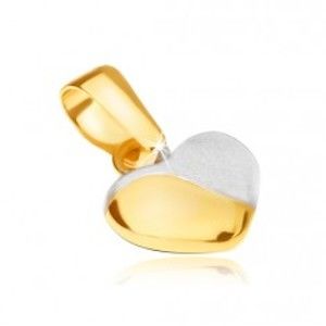 Šperky eshop - Prívesok v žltom 14K zlate - pravidelné vypuklé srdiečko, dvojfarebné  GG21.02