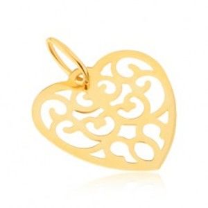 Šperky eshop - Prívesok v žltom 14K zlate - pravidelné vyrezávané srdce, ornamenty GG22.08