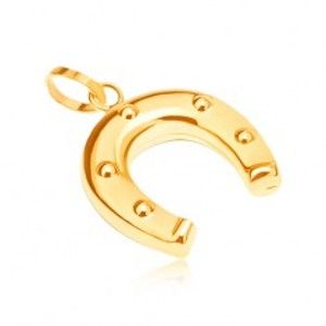 Šperky eshop - Prívesok v žltom 14K zlate - priestorová trblietavá podkova, guličky GG05.28