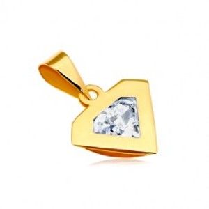 Šperky eshop - Prívesok v žltom 14K zlate - silueta diamantu, ligotavý číry zirkón GG18.15