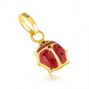 Šperky eshop - Prívesok v žltom 14K zlate - trblietavá červeno-čierna lienka s glazúrou GG04.30