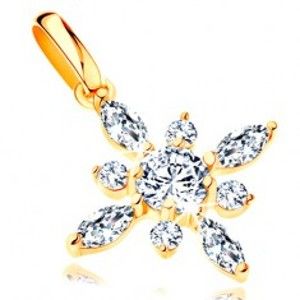Šperky eshop - Prívesok v žltom 14K zlate - trblietavý kvet z čírych brúsených zirkónov GG120.01