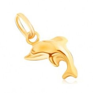 Šperky eshop - Prívesok v žltom 9K zlate - trblietavý trojrozmerný skáčúci delfín GG06.28