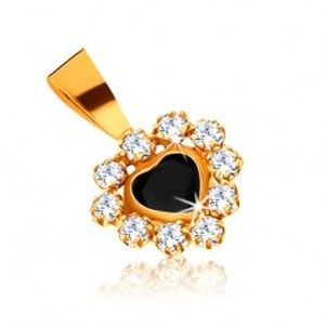 Šperky eshop - Prívesok v žltom 9K zlate - zafírové srdce a zirkónová obruba čírej farby GG54.18