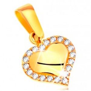 Šperky eshop - Prívesok v žltom zlate 585 - lesklé srdiečko lemované čírymi zirkónmi GG204.29