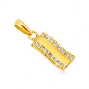 Šperky eshop - Prívesok v žltom zlate 585 - lesklý zvlnený pás, zvislé zirkónové línie GG37.26