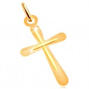 Šperky eshop - Prívesok v žltom zlate 585 - plochý kríž, ligotavý ryhovaný povrch GG204.11