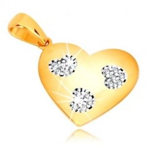 Šperky eshop - Prívesok v žltom zlate 585 - symetrické srdce so srdiečkovými výrezmi, zirkóny GG15.52