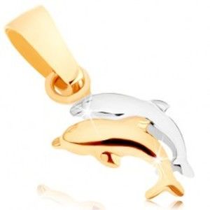 Šperky eshop - Prívesok z 9K zlata - malé delfíny v dvojfarebnom prevedení, vysoký lesk GG44.08