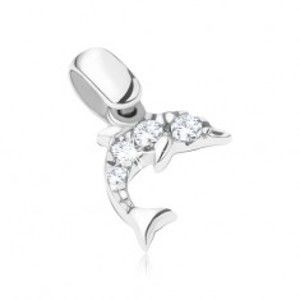 Šperky eshop - Prívesok z bieleho 14K zlata - delfín so štyrmi čírymi zirkónmi GG02.11